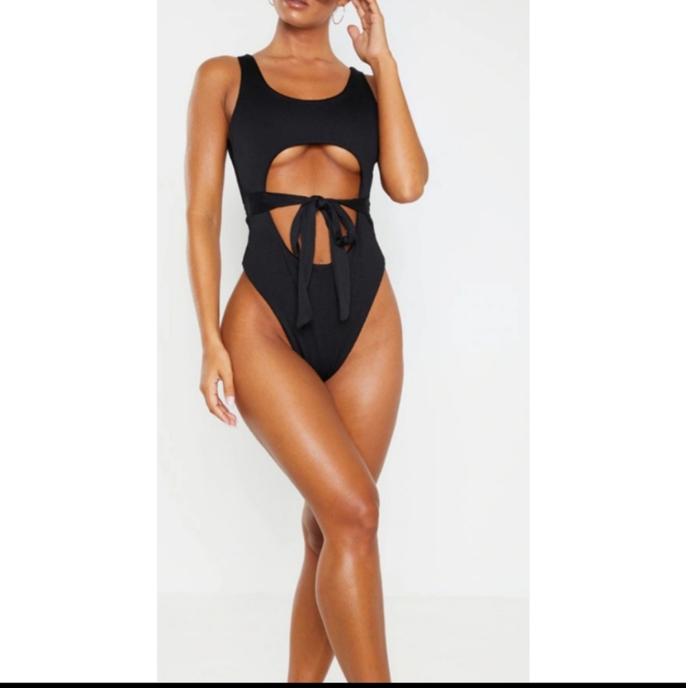 Black Cut Out One Piece Swimsuit - Picture 1 of 4